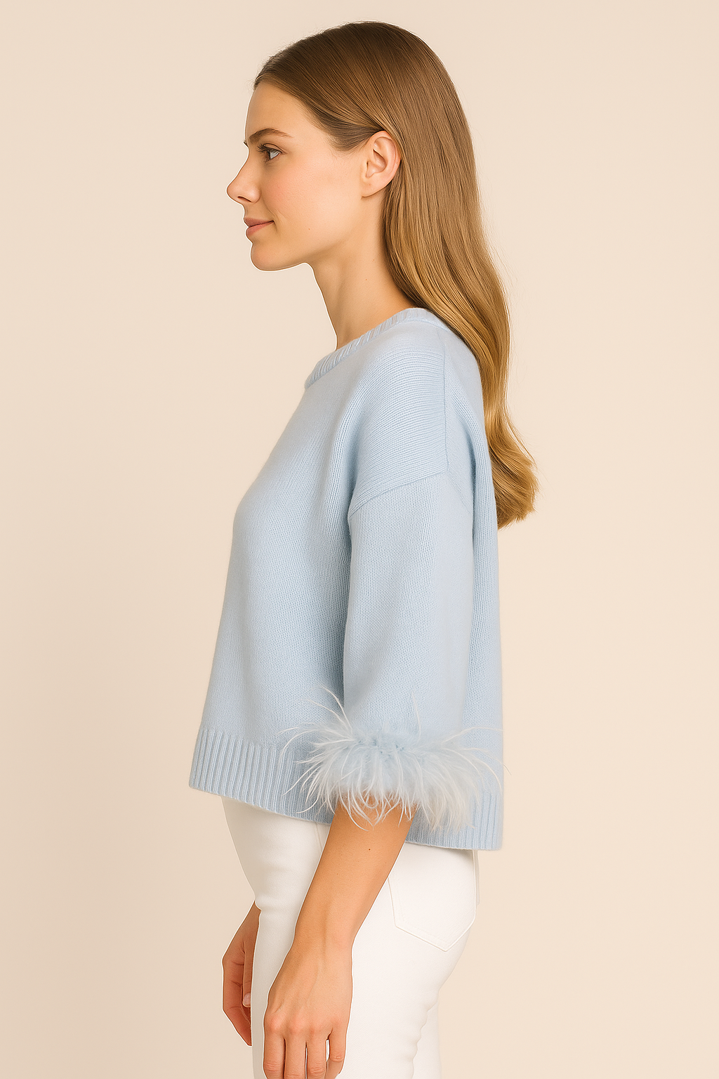 Kaschmir Pullover „Feder“ Hellblau