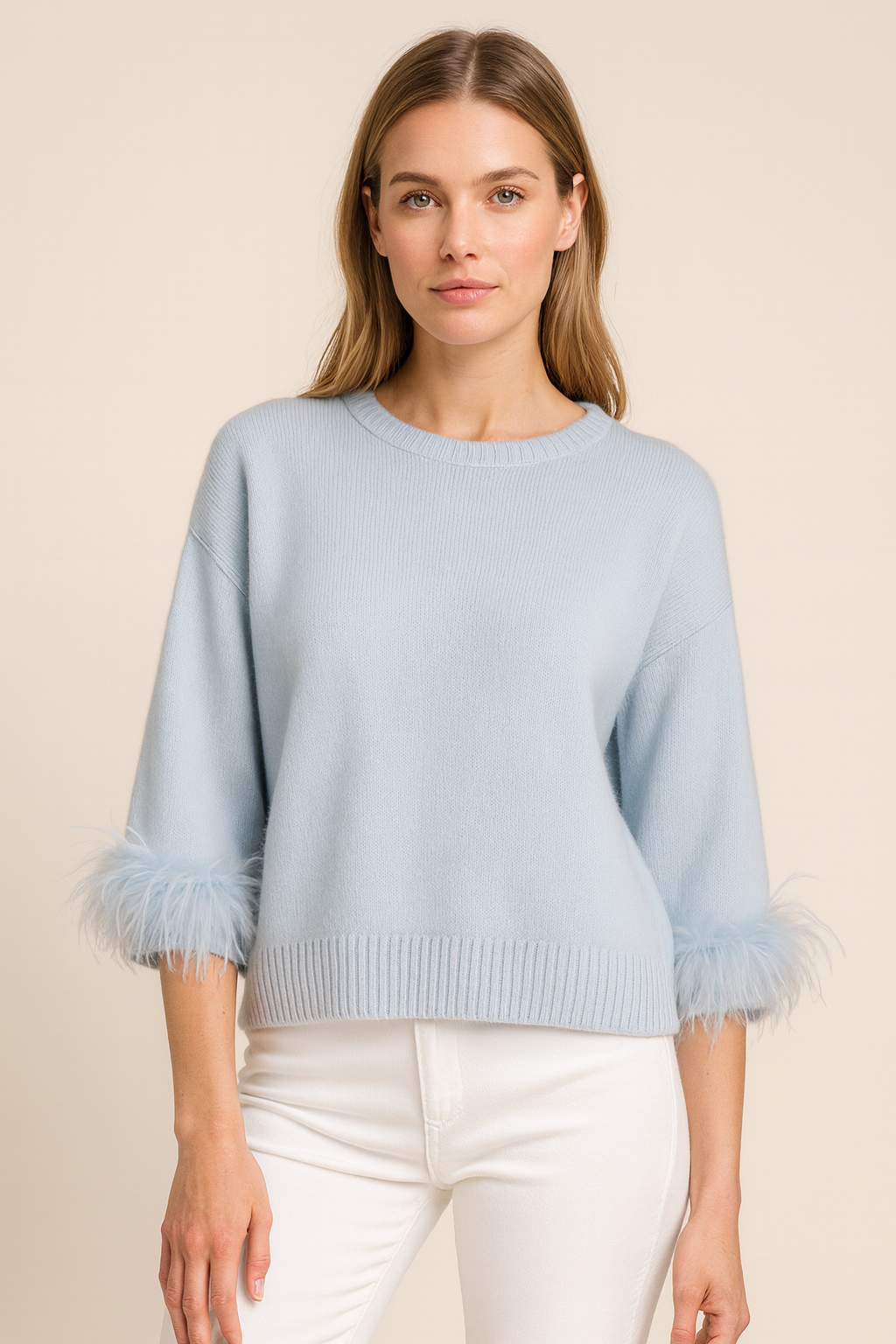 Kaschmir Pullover „Feder“ Hellblau