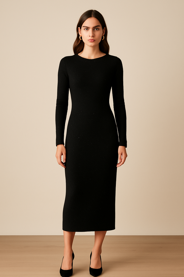 Strickkleid „Pailletten“ Schwarz