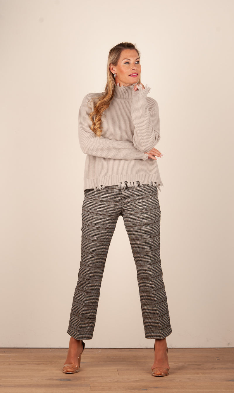 Pullover „Fransen“ Helltaupe