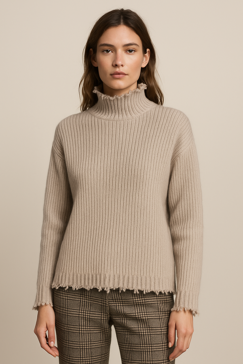 Pullover „Fransen“ Helltaupe