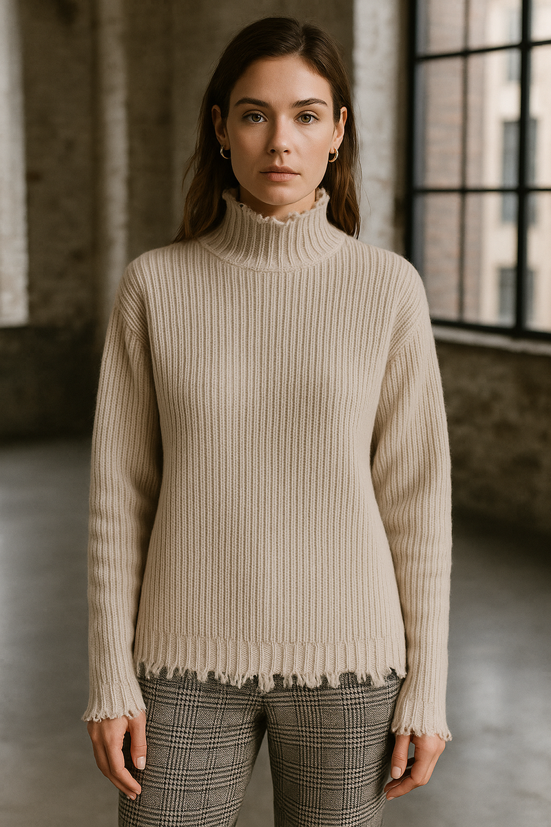 Pullover „Fransen“ Helltaupe