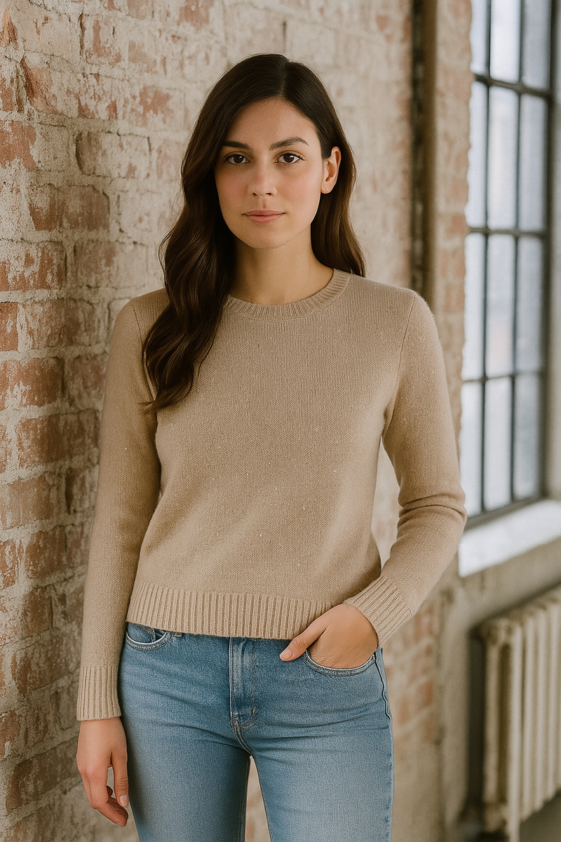 Pullover „Pailletten“ Beige