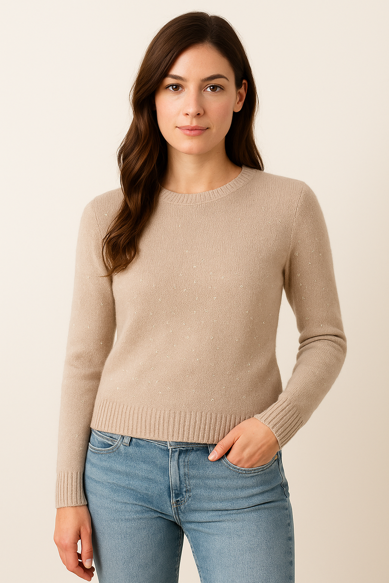 Pullover „Pailletten“ Beige