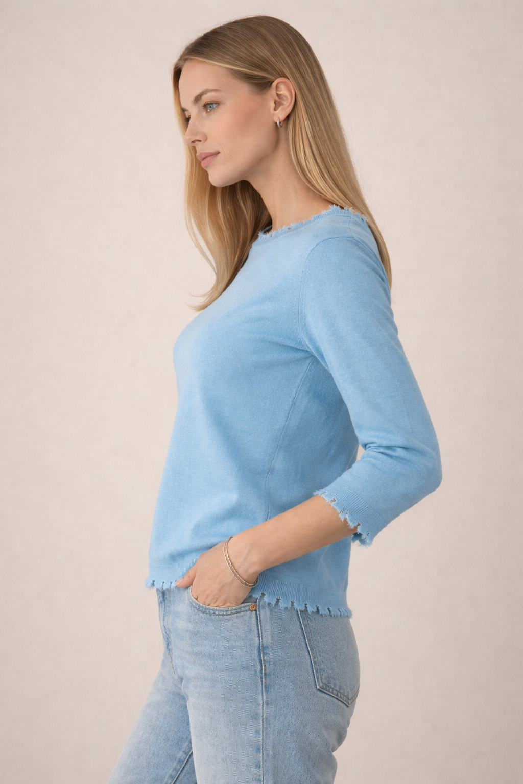 Pullover „Open-Edge“ Hellblau