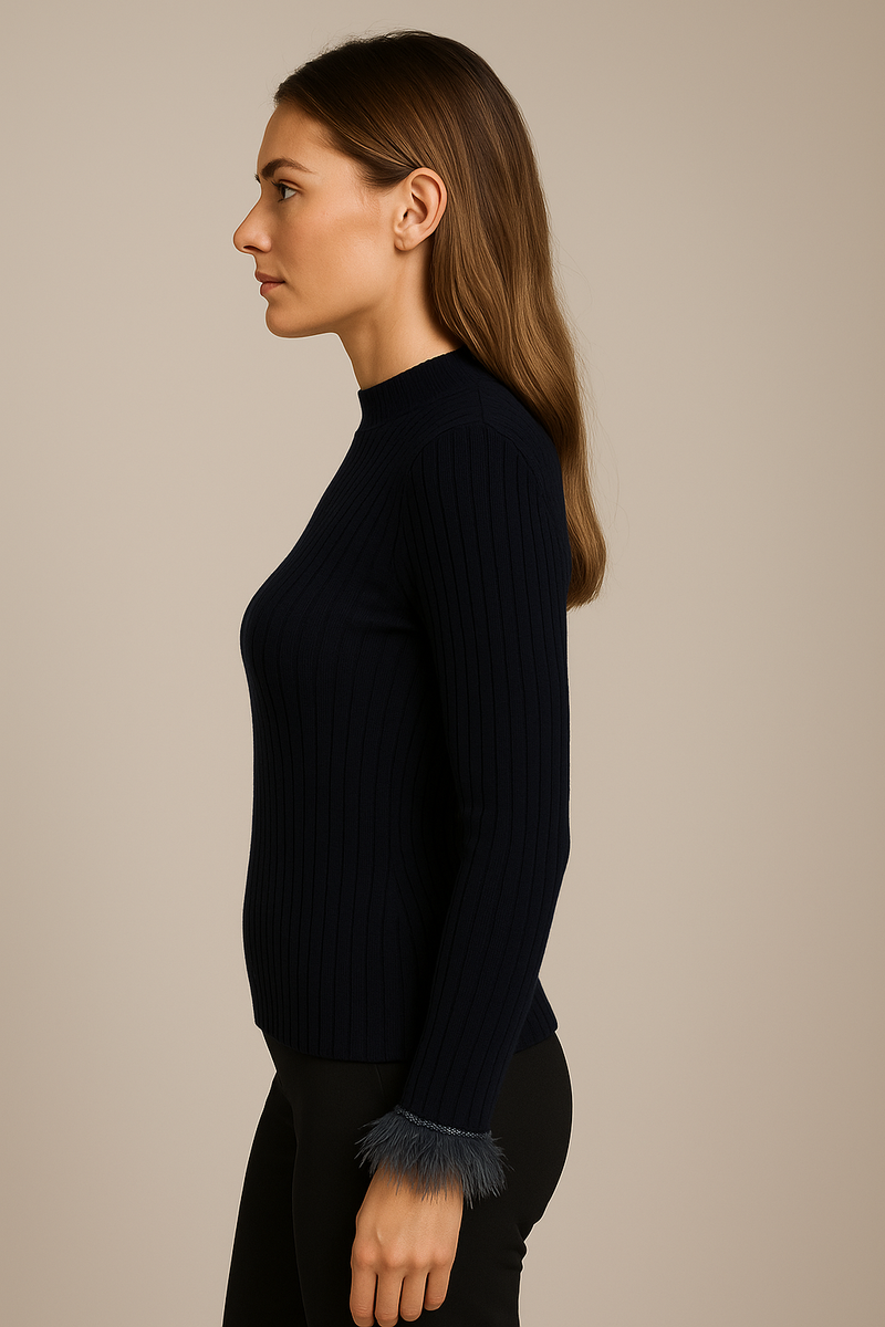 Pullover „Rippstrick / Federn“ Dunkelblau
