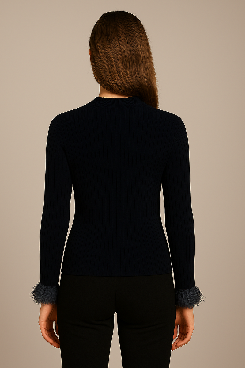 Pullover „Rippstrick / Federn“ Dunkelblau