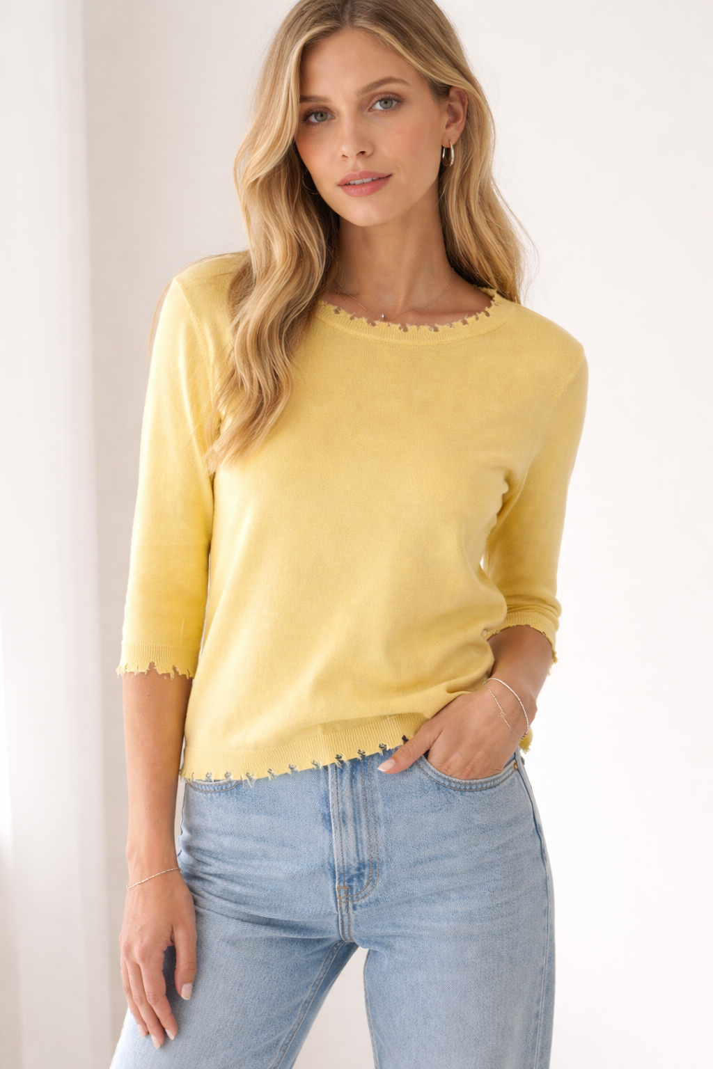 Pullover „Open-Edge“ Gelb