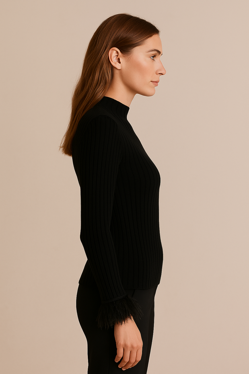 Pullover „Rippstrick / Federn“ Schwarz