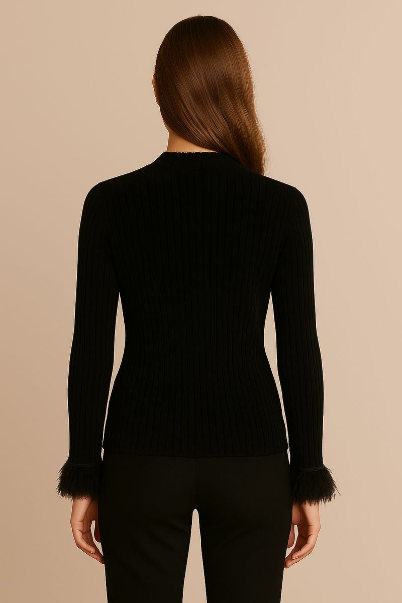 Pullover „Rippstrick / Federn“ Schwarz