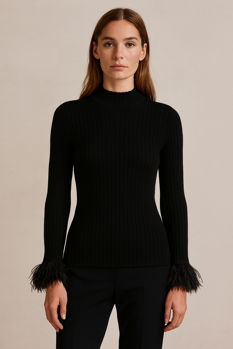Pullover „Rippstrick / Federn“ Schwarz