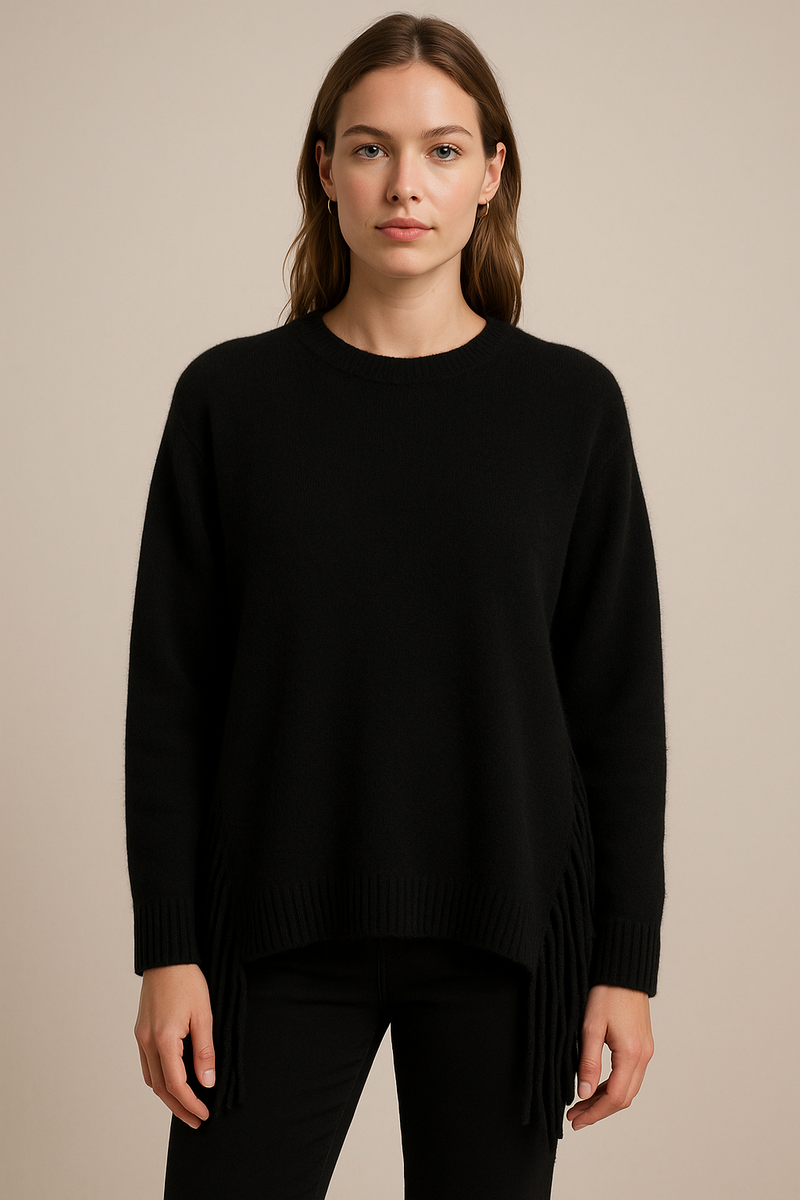 Kaschmir Pullover „Fransen“ Schwarz