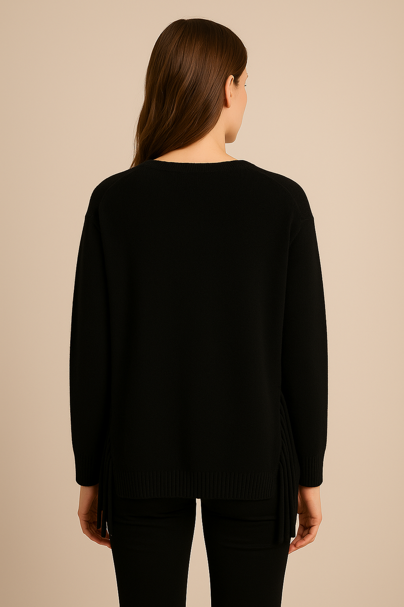 Kaschmir Pullover „Fransen“ Schwarz