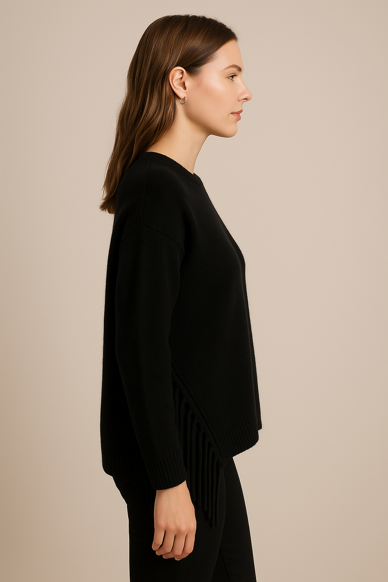 Kaschmir Pullover „Fransen“ Schwarz