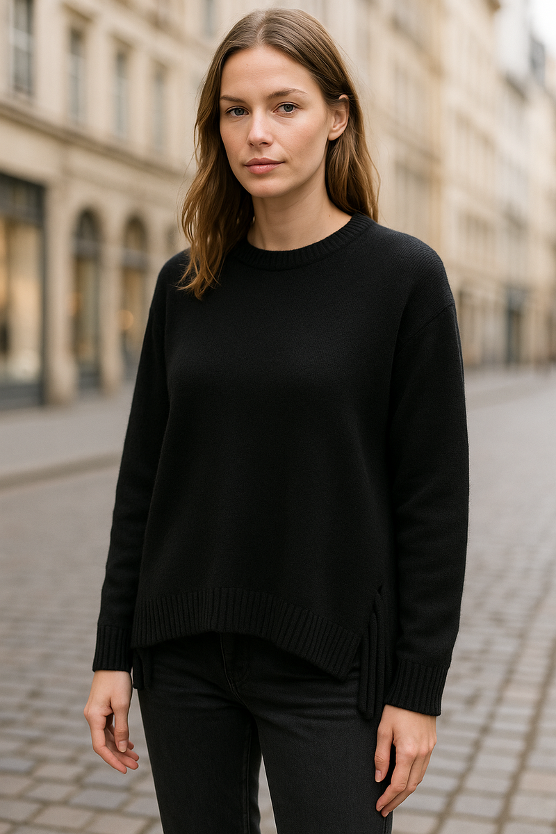 Kaschmir Pullover „Fransen“ Schwarz