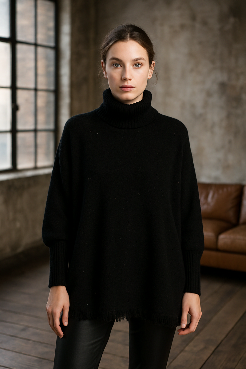 Weiter Pullover „Pailletten“ Schwarz