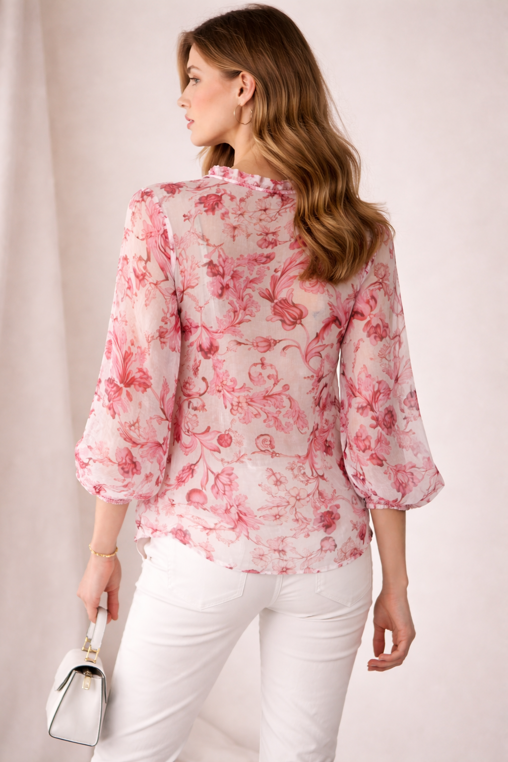 Ramie-Bluse Weiß | Rot | Rosa