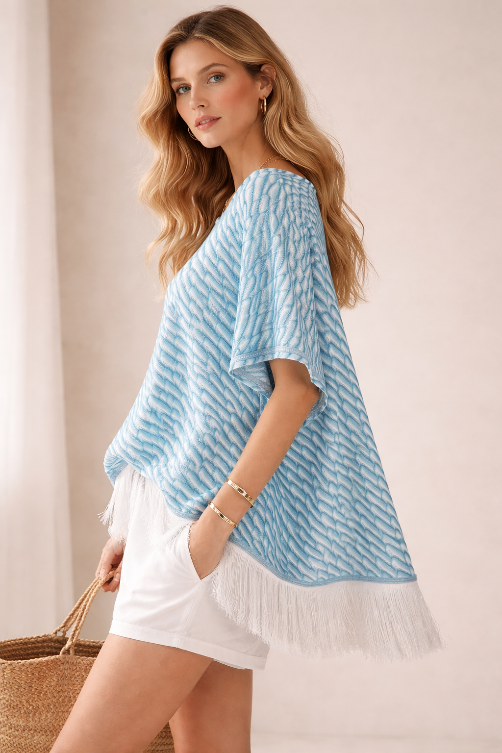 Statement-Pullover Blau | Türkis | Weiß