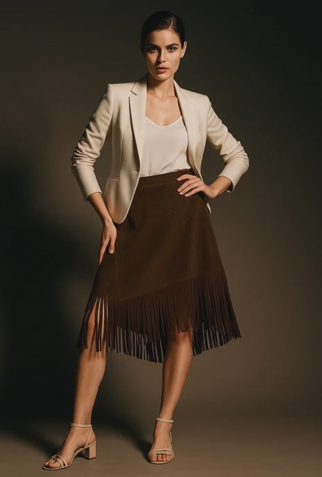 Veloursleder Rock Schlammgrün