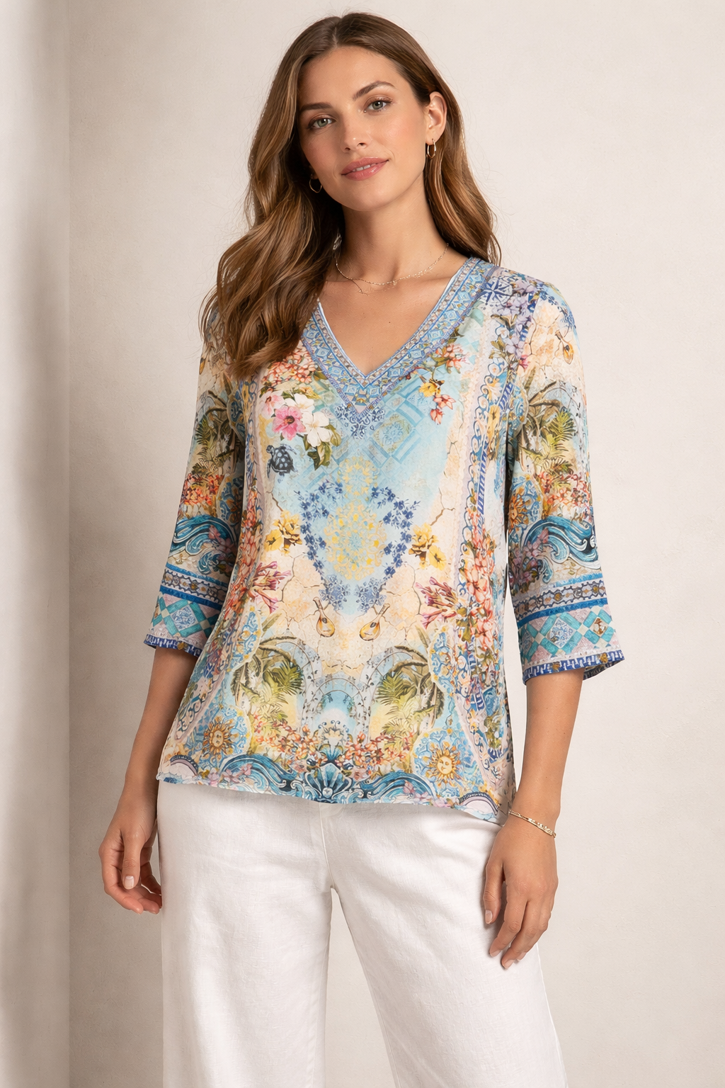 Blusenshirt „Dolce Vita“ Gelb | Blau | Multicolor