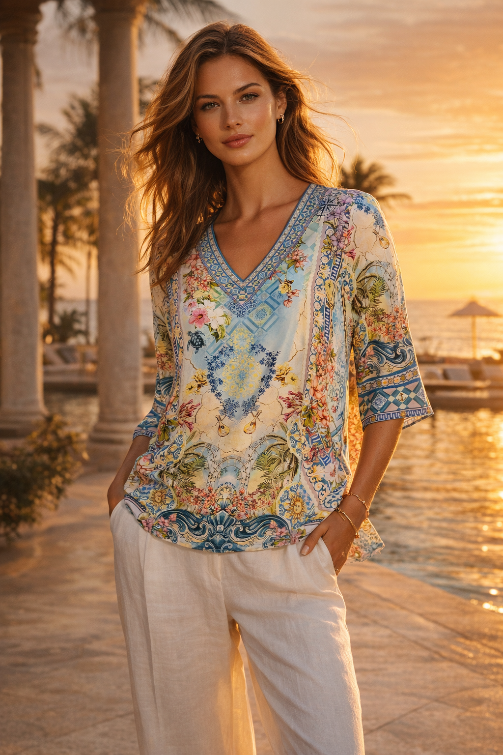 Blusenshirt „Dolce Vita“ Gelb | Blau | Multicolor