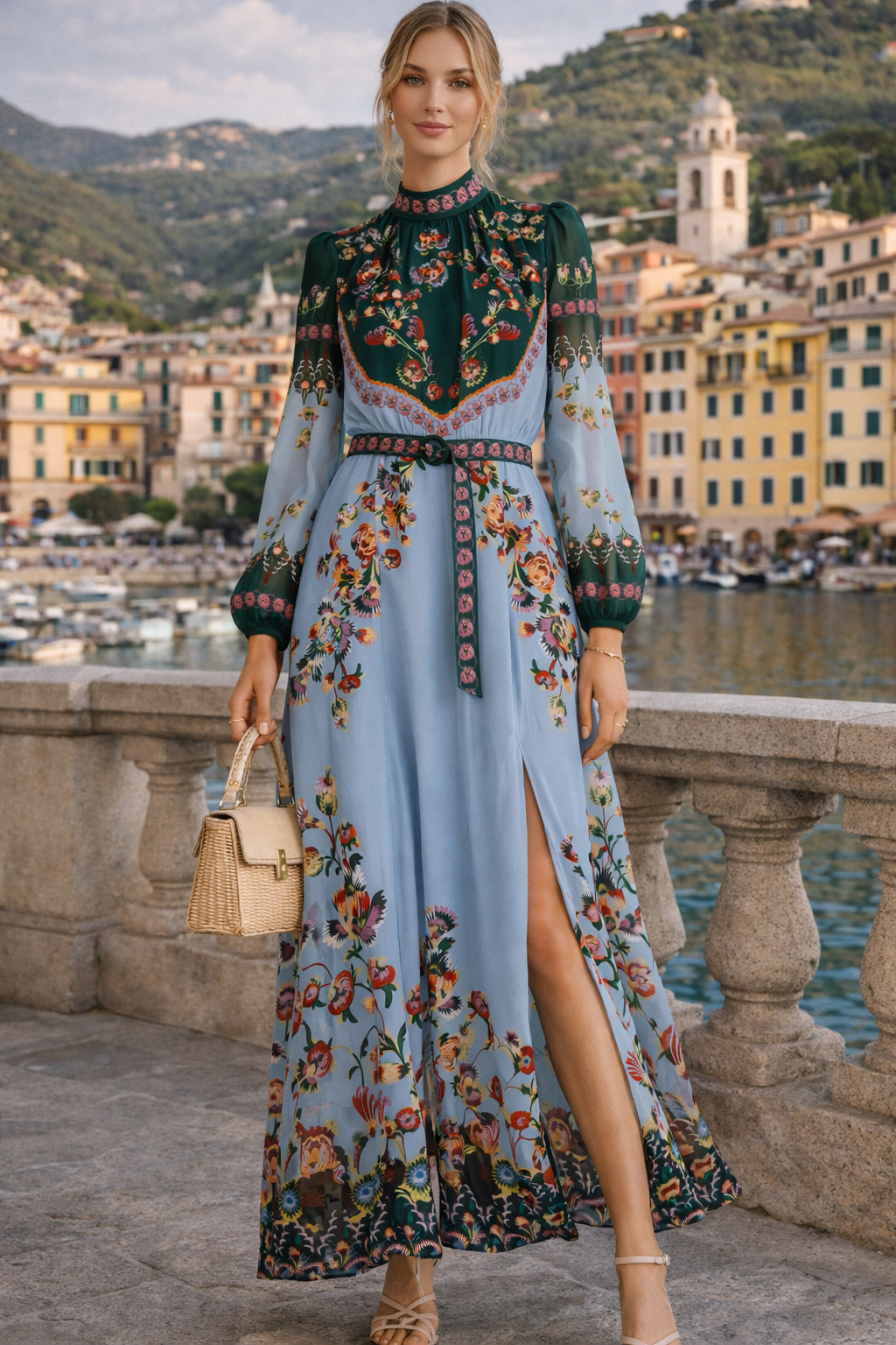 Maxikleid „Blumen“ Blau | Grün | Multicolor