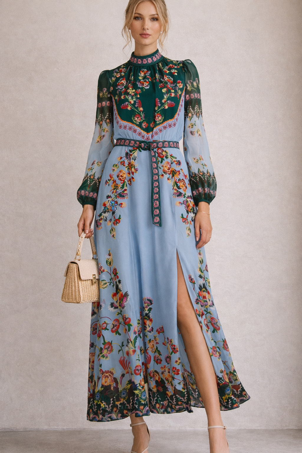 Maxikleid „Blumen“ Blau | Grün | Multicolor