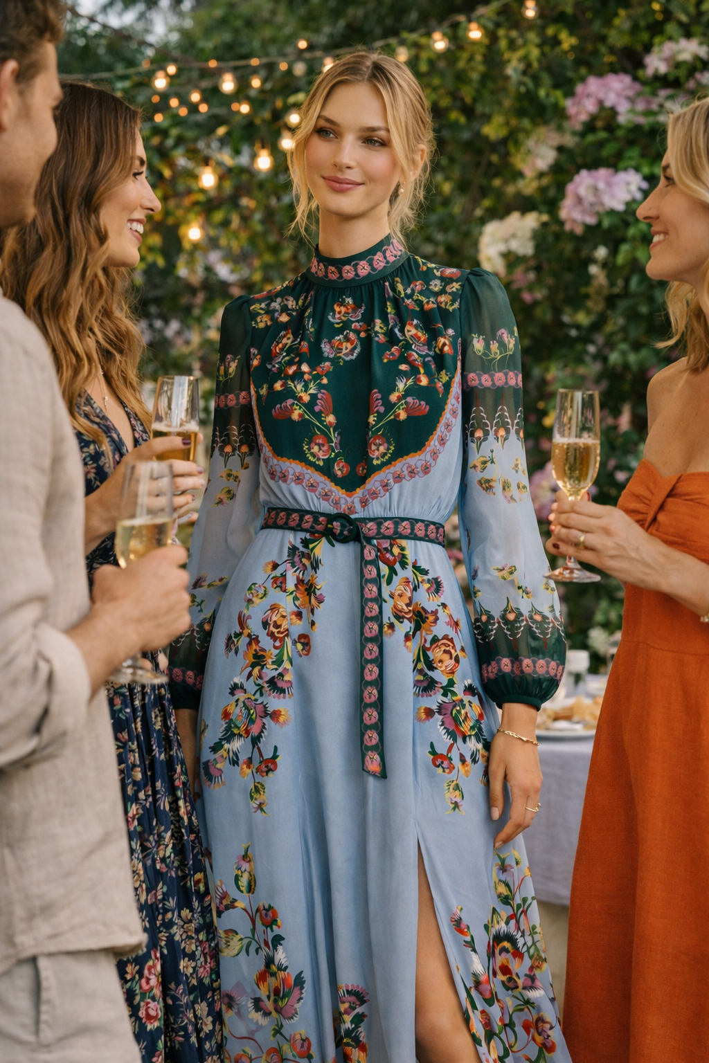 Maxikleid „Blumen“ Blau | Grün | Multicolor