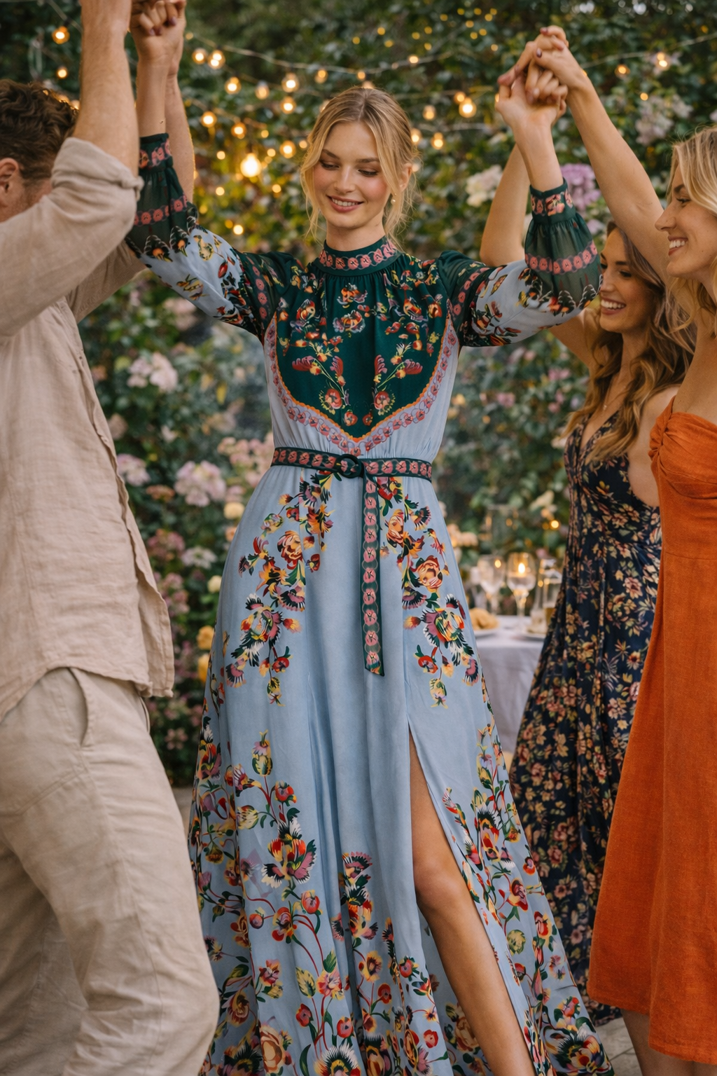 Maxikleid „Blumen“ Blau | Grün | Multicolor