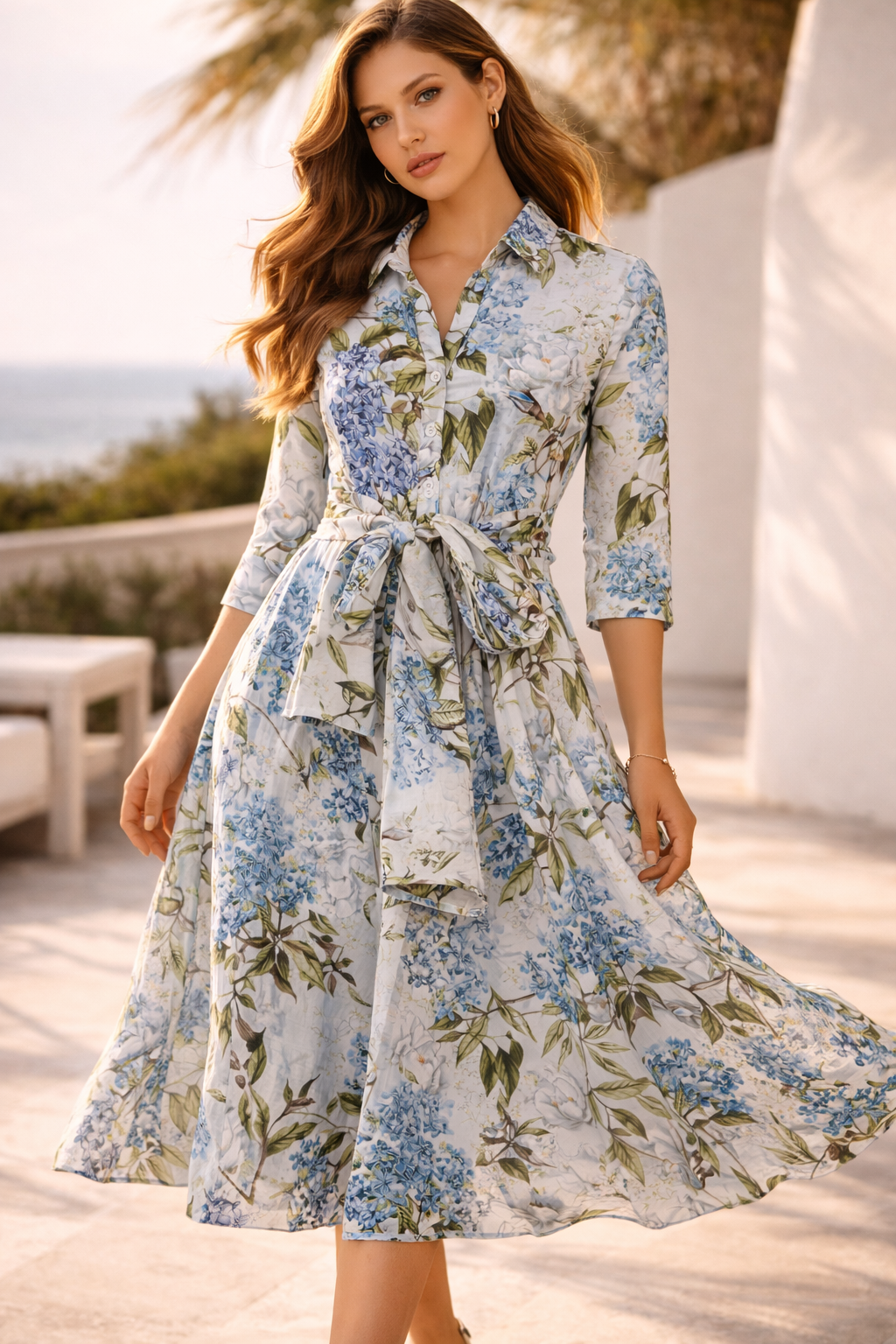 Hemdblusenkleid „Aster“ Blau | Grün | Multicolor