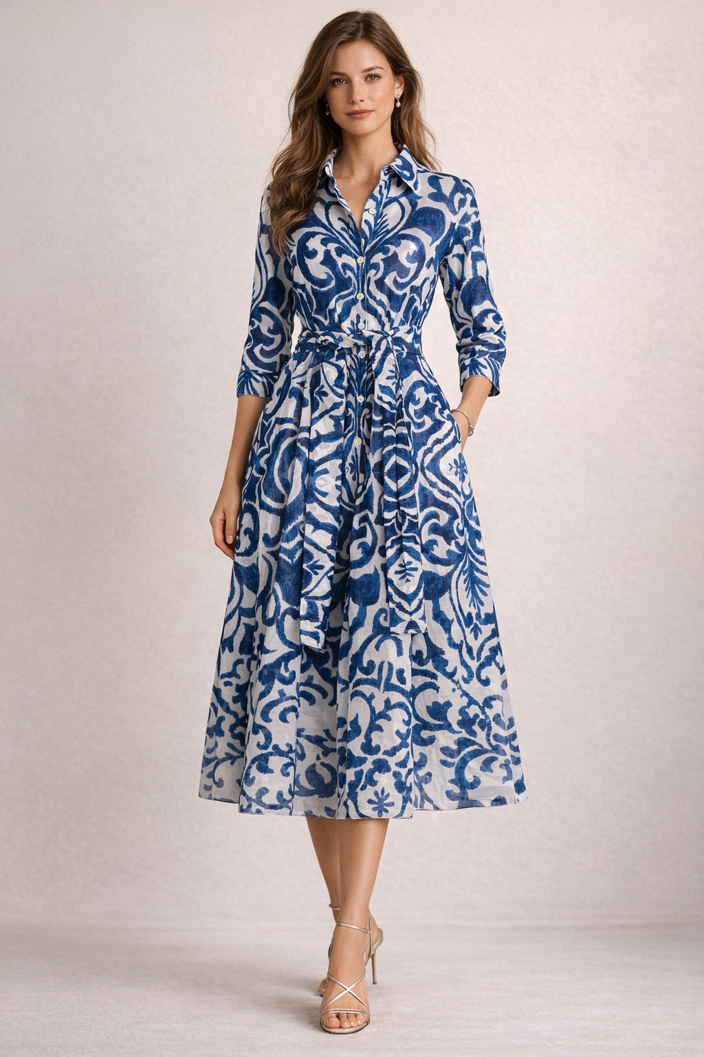 Hemdblusenkleid „Aster“ Blau | Weiß