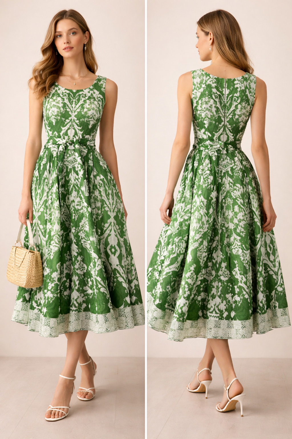 Kleid „Aster“ Grün | Weiß