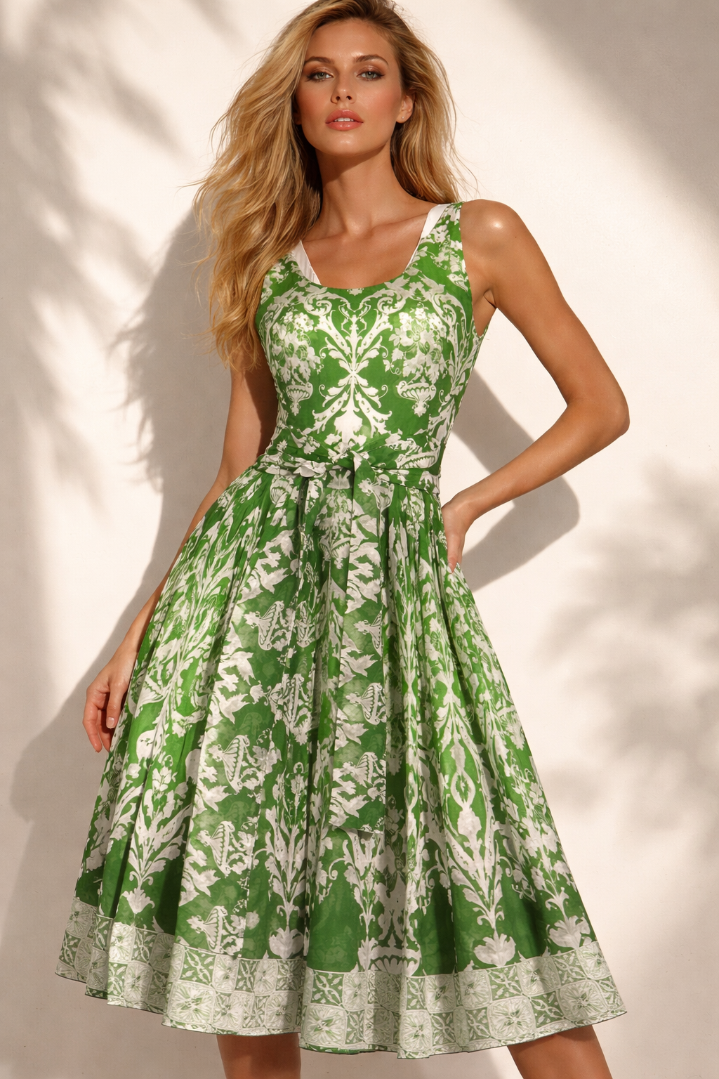 Kleid „Aster“ Grün | Weiß