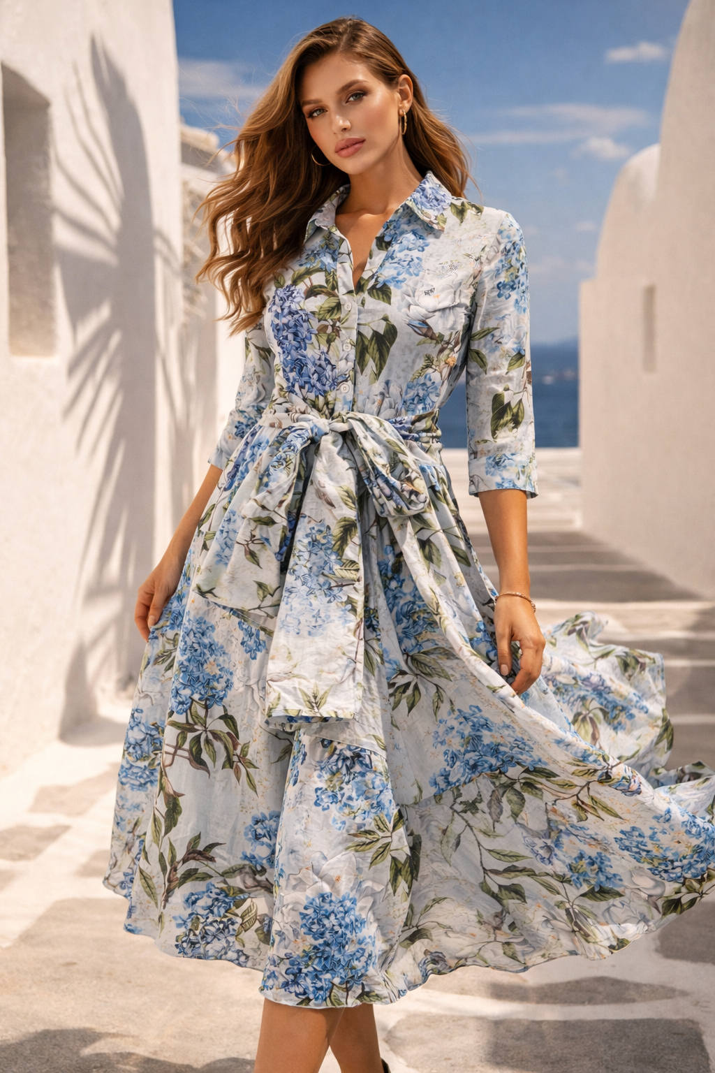 Hemdblusenkleid „Aster“ Blau | Grün | Multicolor