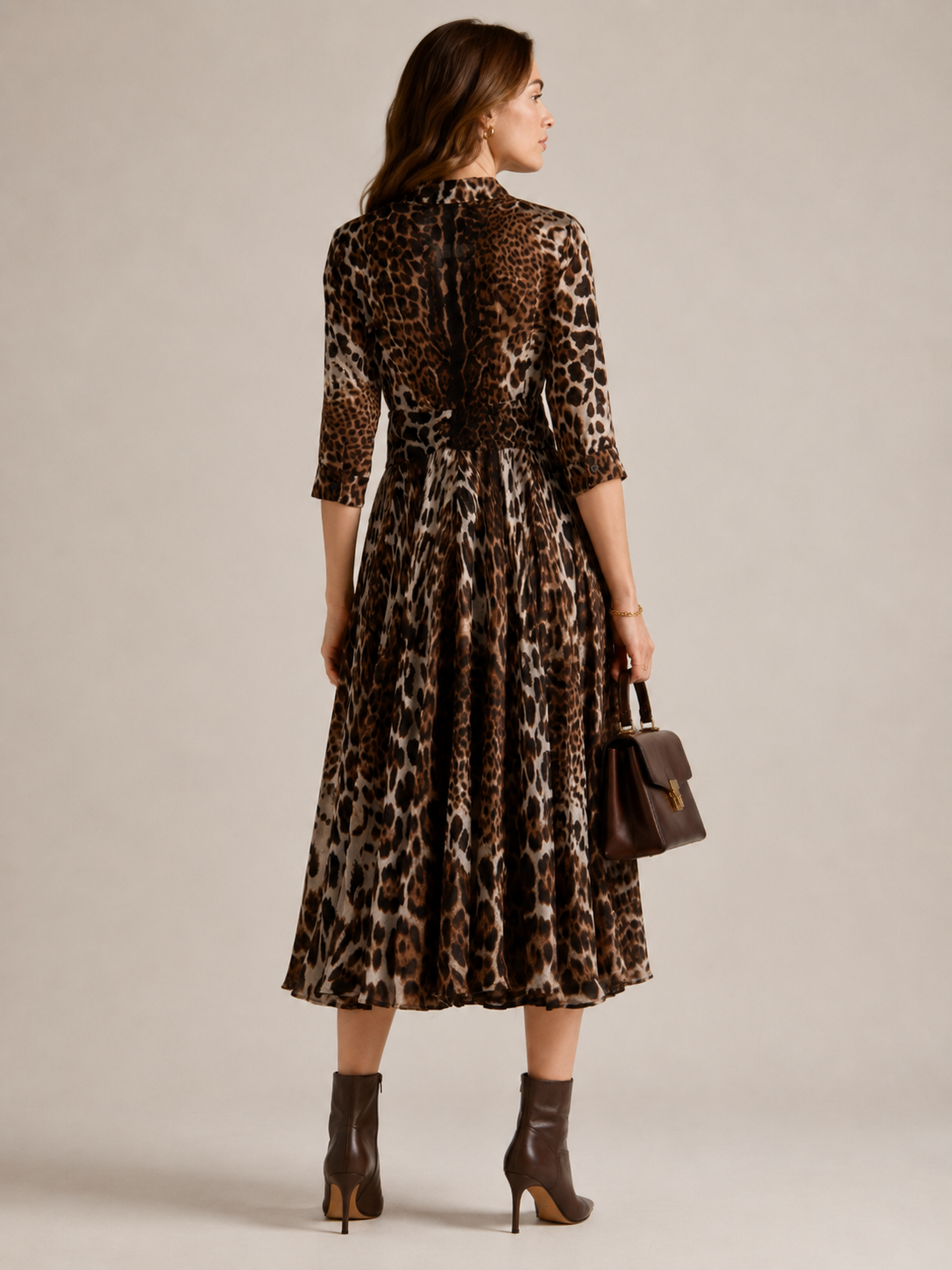 Zeitlose Wildnis Leoparden-Hemdblusenkleid Braun | Beige