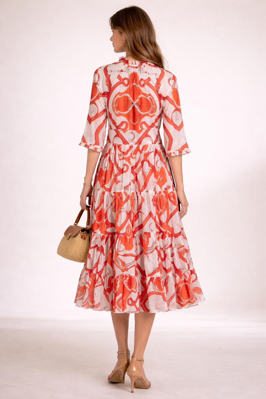 Kleid „Eva“ Orange | Weiß