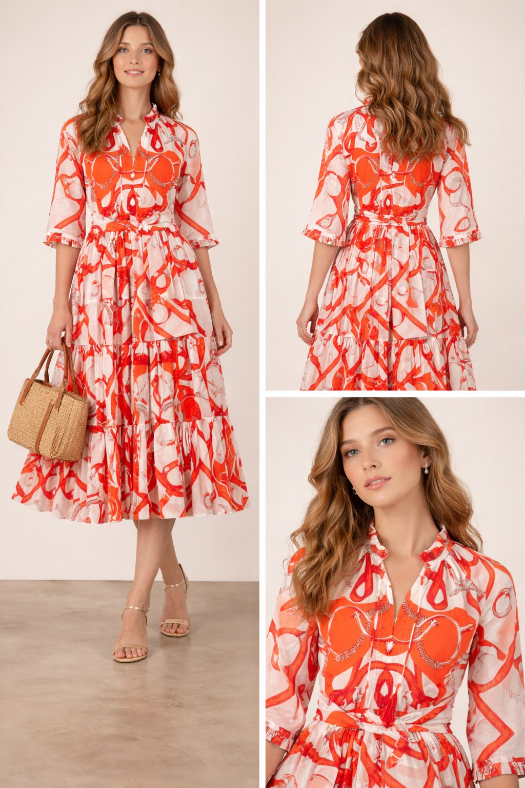 Kleid „Eva“ Orange | Weiß