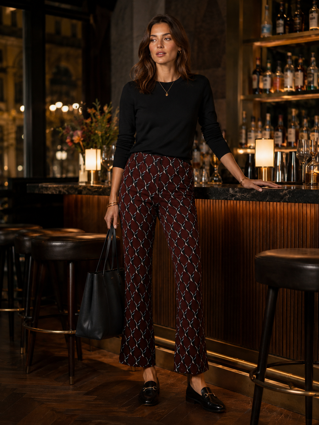 Statement-Hose „Cindy“ Barolo | Schwarz | Weiß | Hellblau