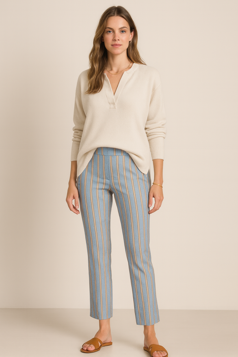 Hose „Nanette Streifen“ Blau | Beige | Weiß