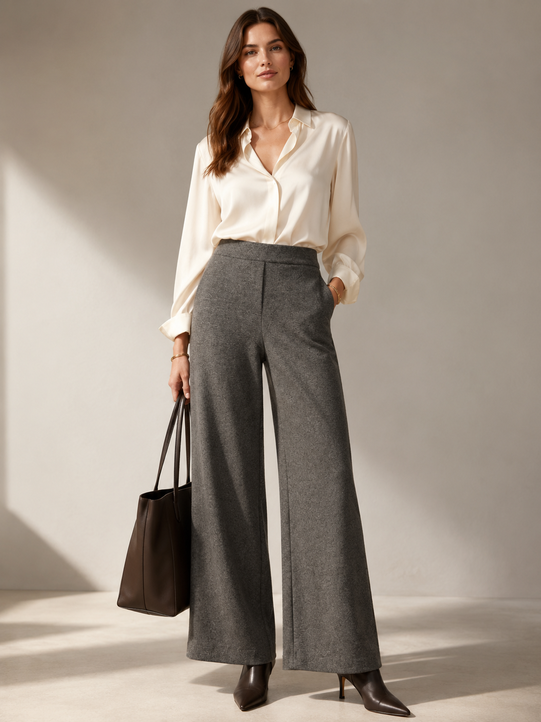 Wide-Leg-Hose „Naley“ Melange Silbergrau