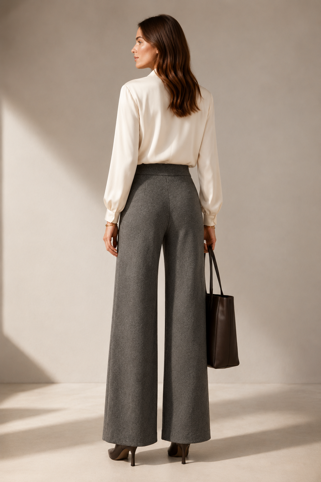 Wide-Leg-Hose „Naley“ Melange Silbergrau