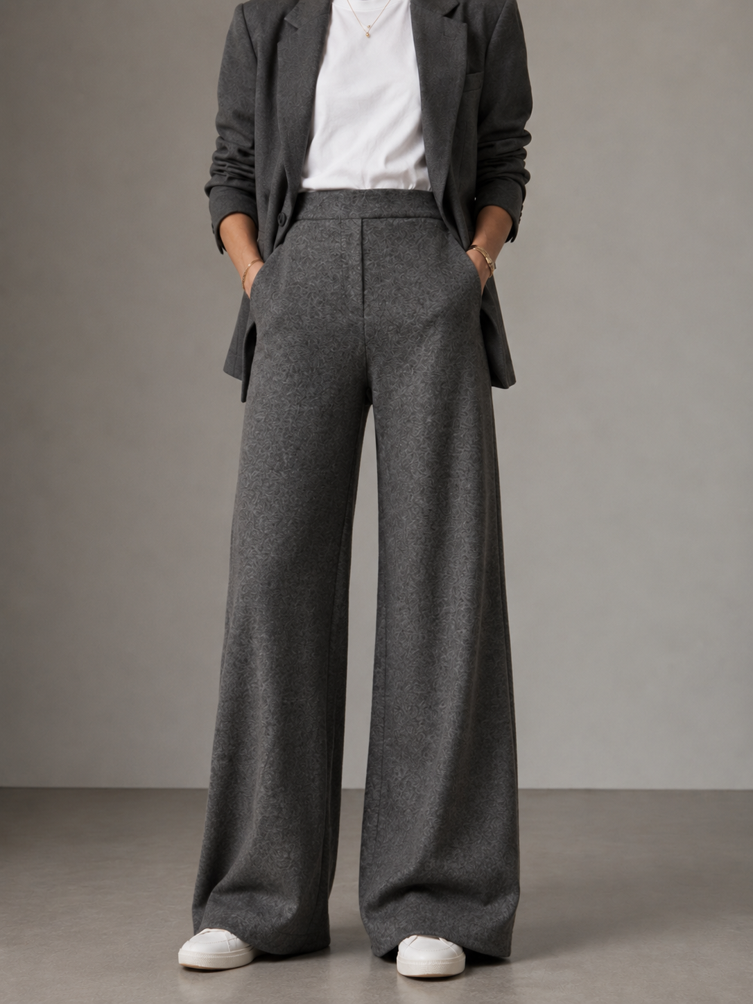 Wide-Leg-Hose „Naley“ Melange Silbergrau