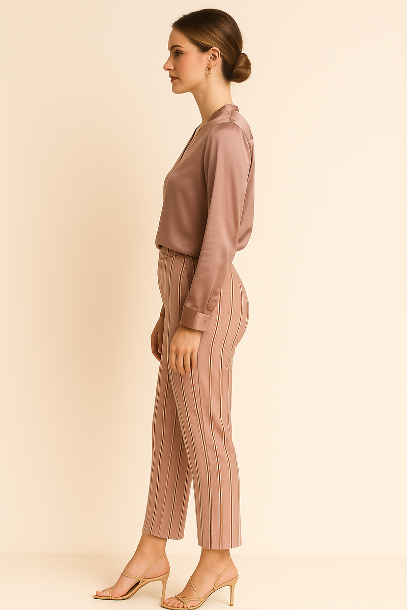 Hose „Nanette Streifen“ Rosa | Beige | Weiß