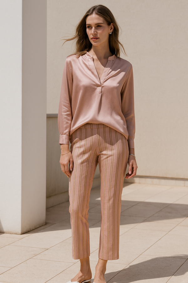 Hose „Nanette Streifen“ Rosa | Beige | Weiß