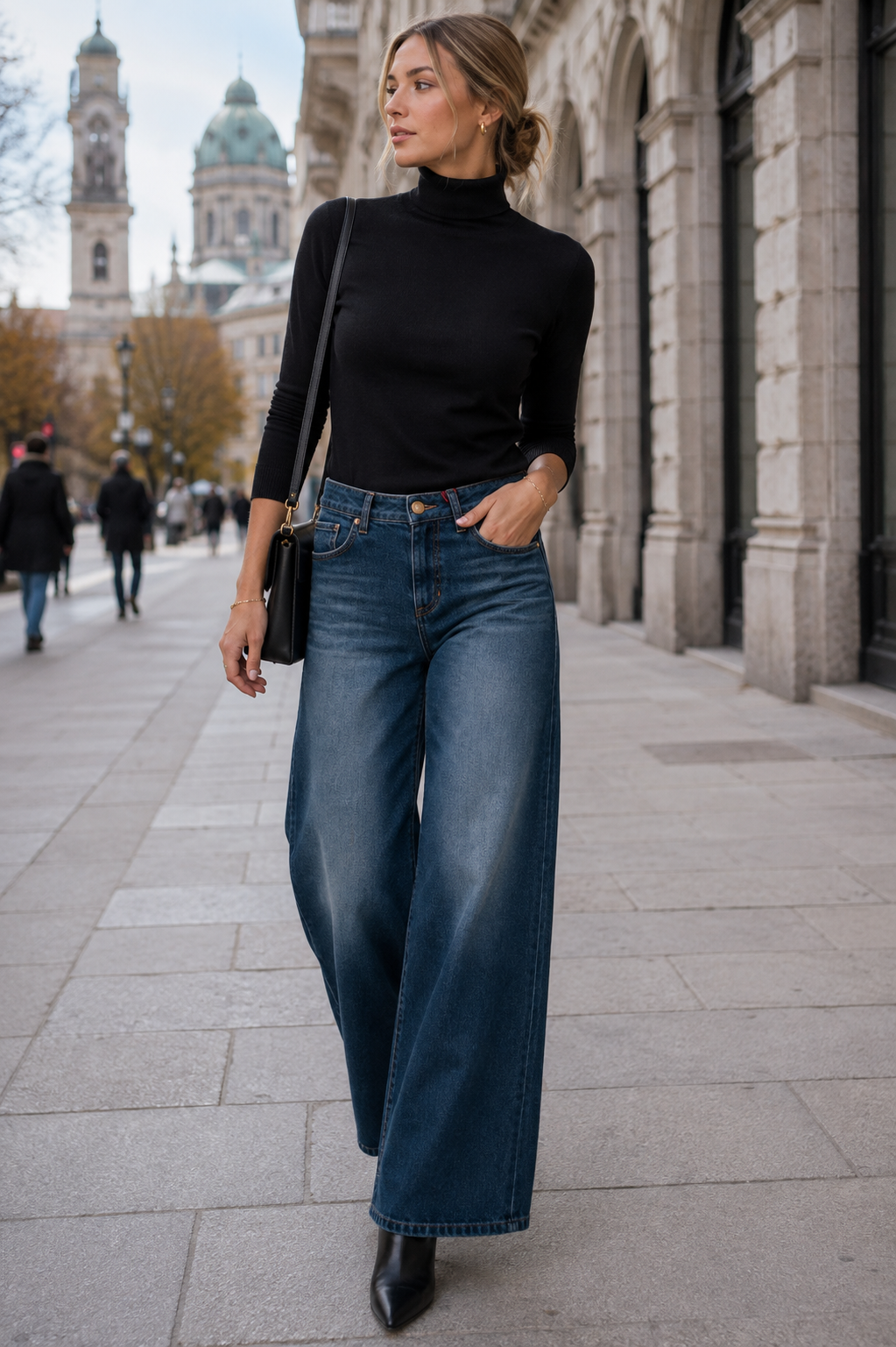 Wide-Leg Jeans „Maury“ Klassische blaue Waschung
