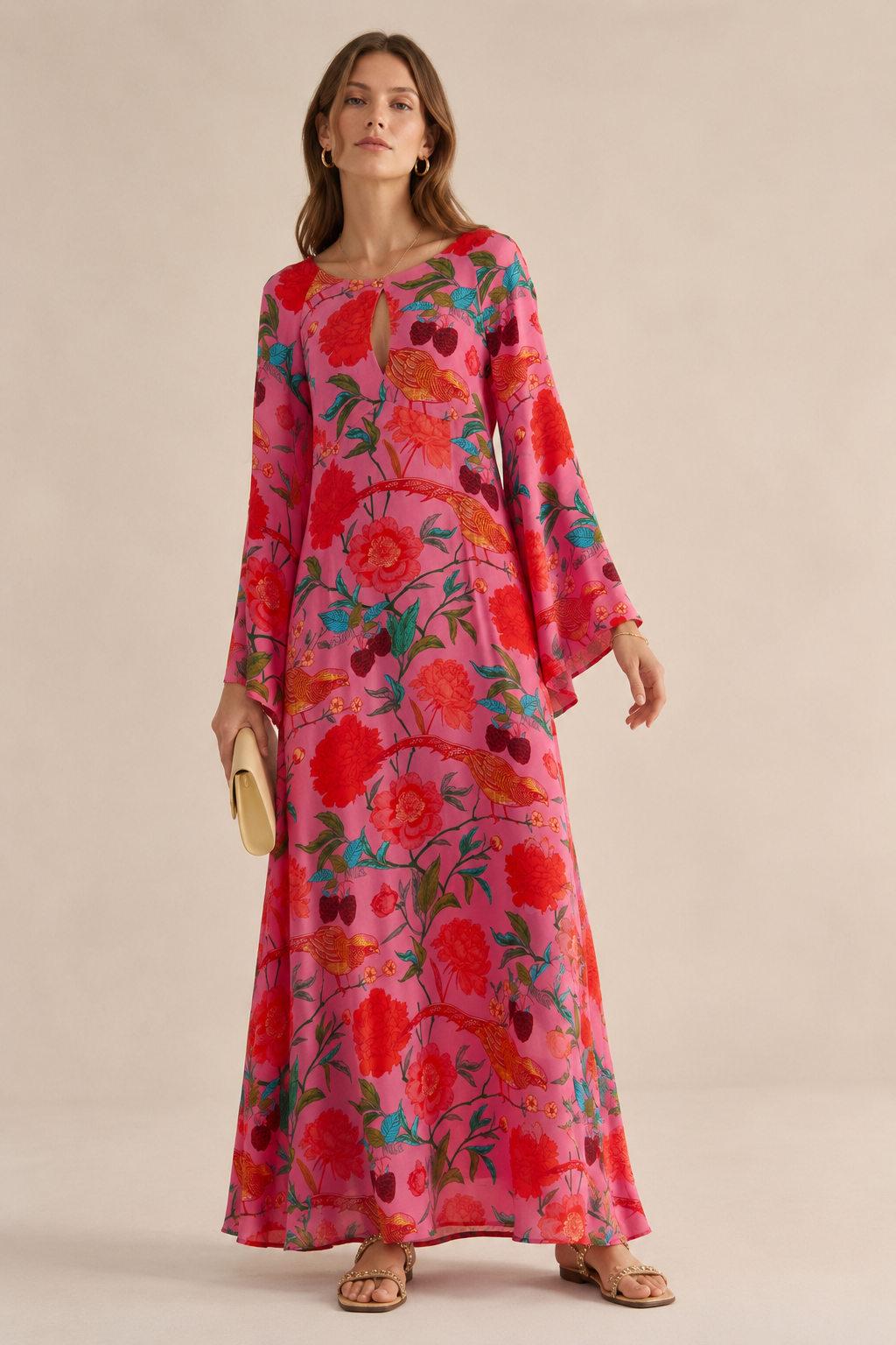 Seiden-Maxikleid „Floral“ Pink | Multicolor