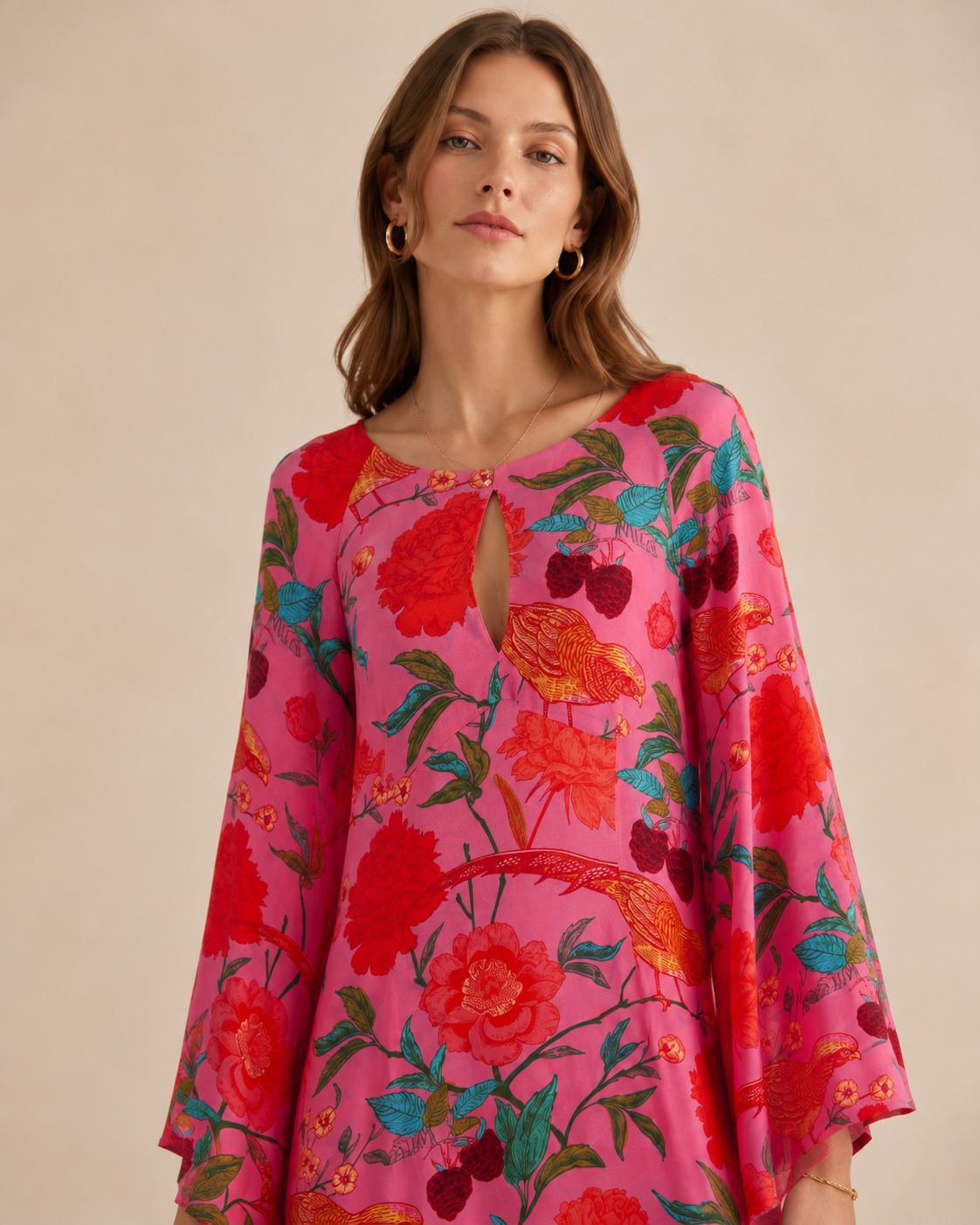 Seiden-Maxikleid „Floral“ Pink | Multicolor