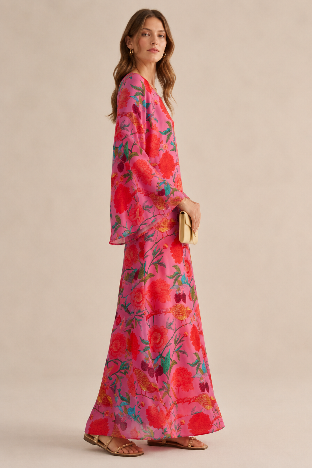 Seiden-Maxikleid „Floral“ Pink | Multicolor