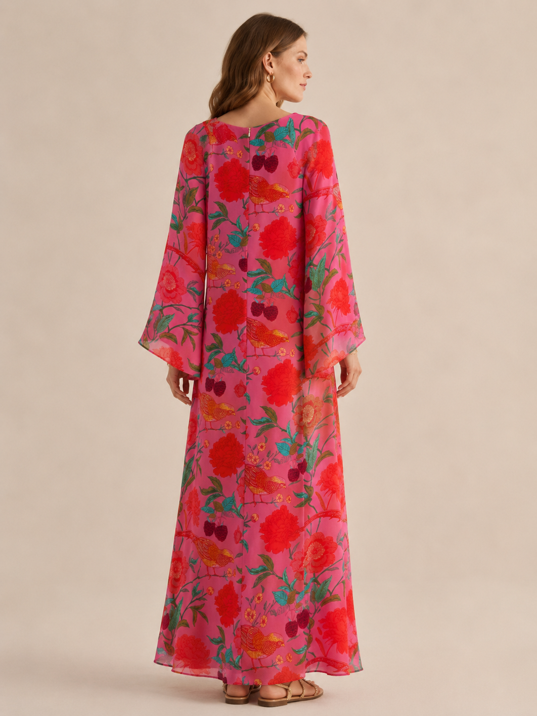 Seiden-Maxikleid „Floral“ Pink | Multicolor