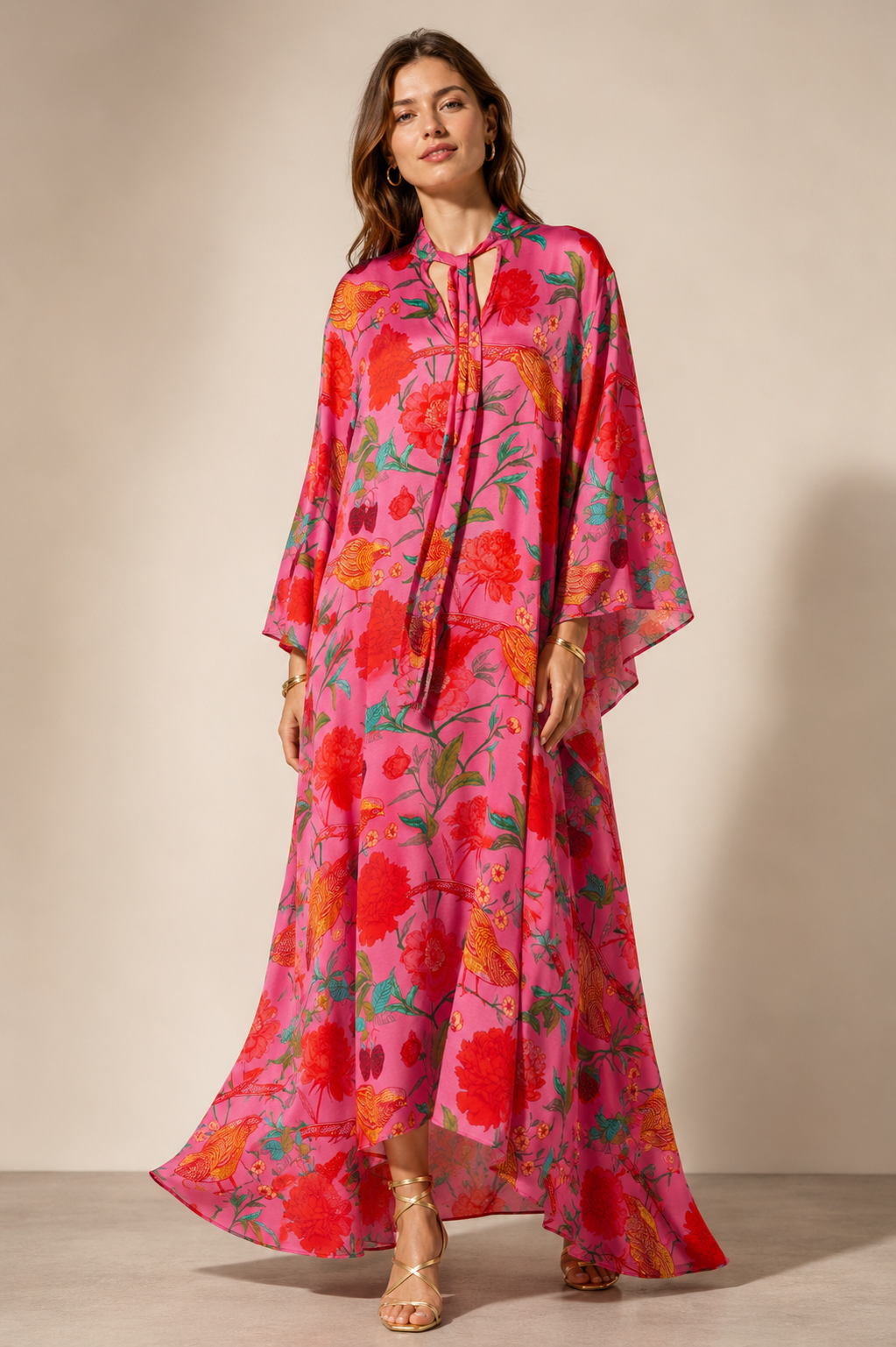 Seiden-Statement-Kleid „Floral“ Pink | Multicolor